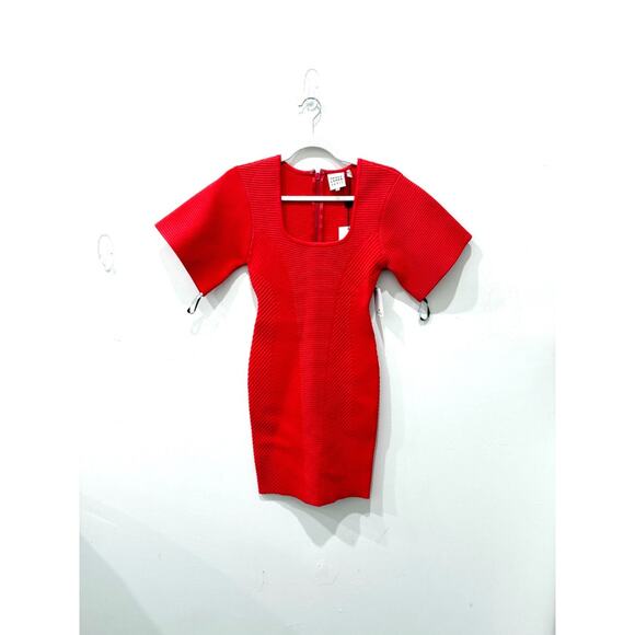 NWT Herve Leger Contour Corset Ribbed Knit T-Shirt Banded Dress Rouge Size XXS - Picture 2 of 6